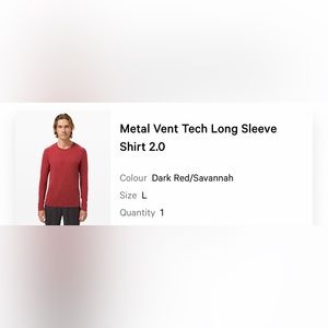 Men’s Lululemon Metal Vent Tech Long Sleeve Shirt Dark Red / Savannah - Large